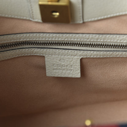 Gucci Grained Calfskin Web Stripe Butterfly Medium Totem Top Handle Bag White 9 of 11