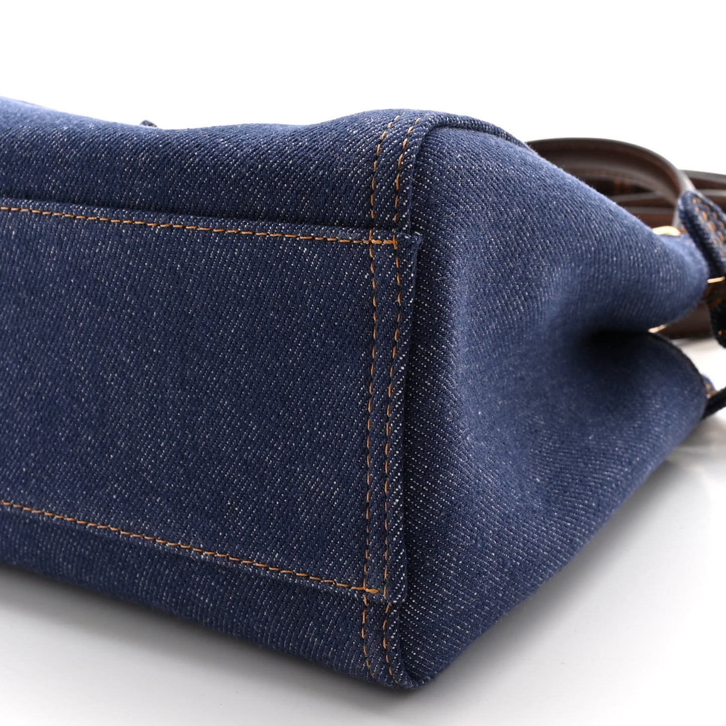 Denim Fabric Jacquard Cuoio FF 1974 Mini Peekaboo Iconic Satchel Blue Tobacco Moro