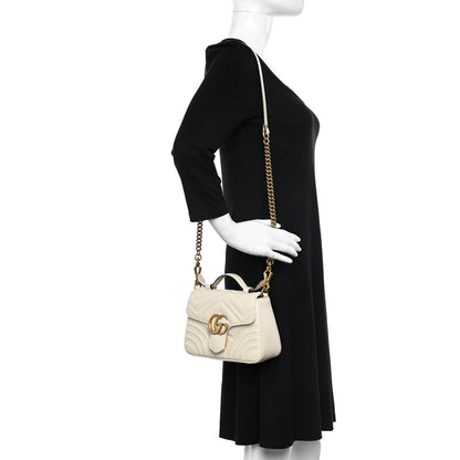 Gucci Calfskin Matelasse Mini GG Marmont Top Handle Shoulder Bag White 2 of 17