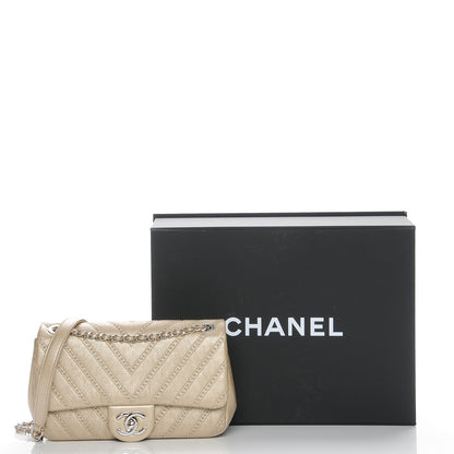 Chanel Metallic Calfskin Studded Chevron Quilted Wars Flap Gold 8 of 8