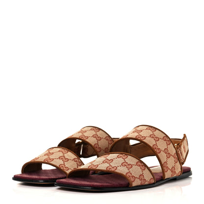 Gucci Canvas GG Monogram Mens Slingback Flat Sandals 7.5 Beige Ruggine Cuir 3 of 9