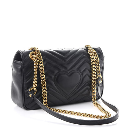 Gucci Calfskin Matelasse Small GG Marmont Shoulder Bag Black 3 of 13