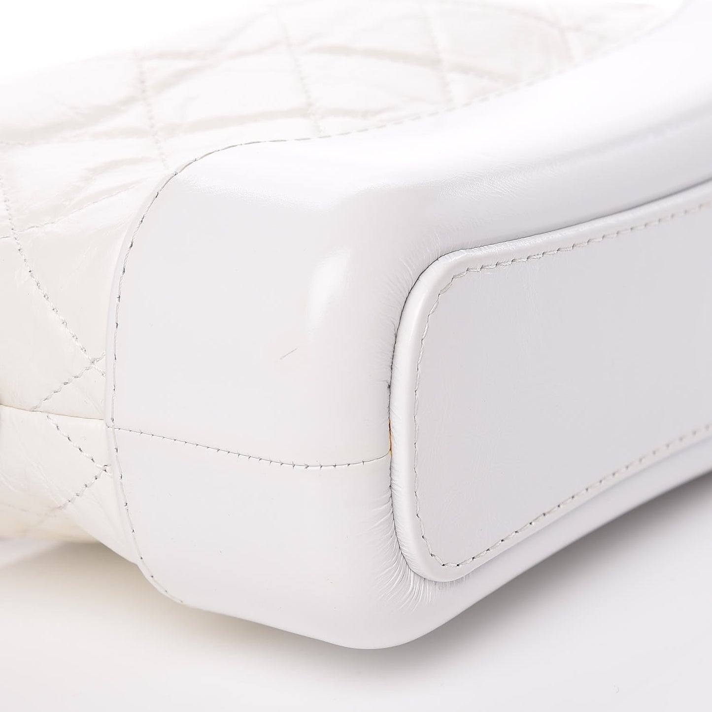 Patent Goatskin Quilted Small Gabrielle Hobo White