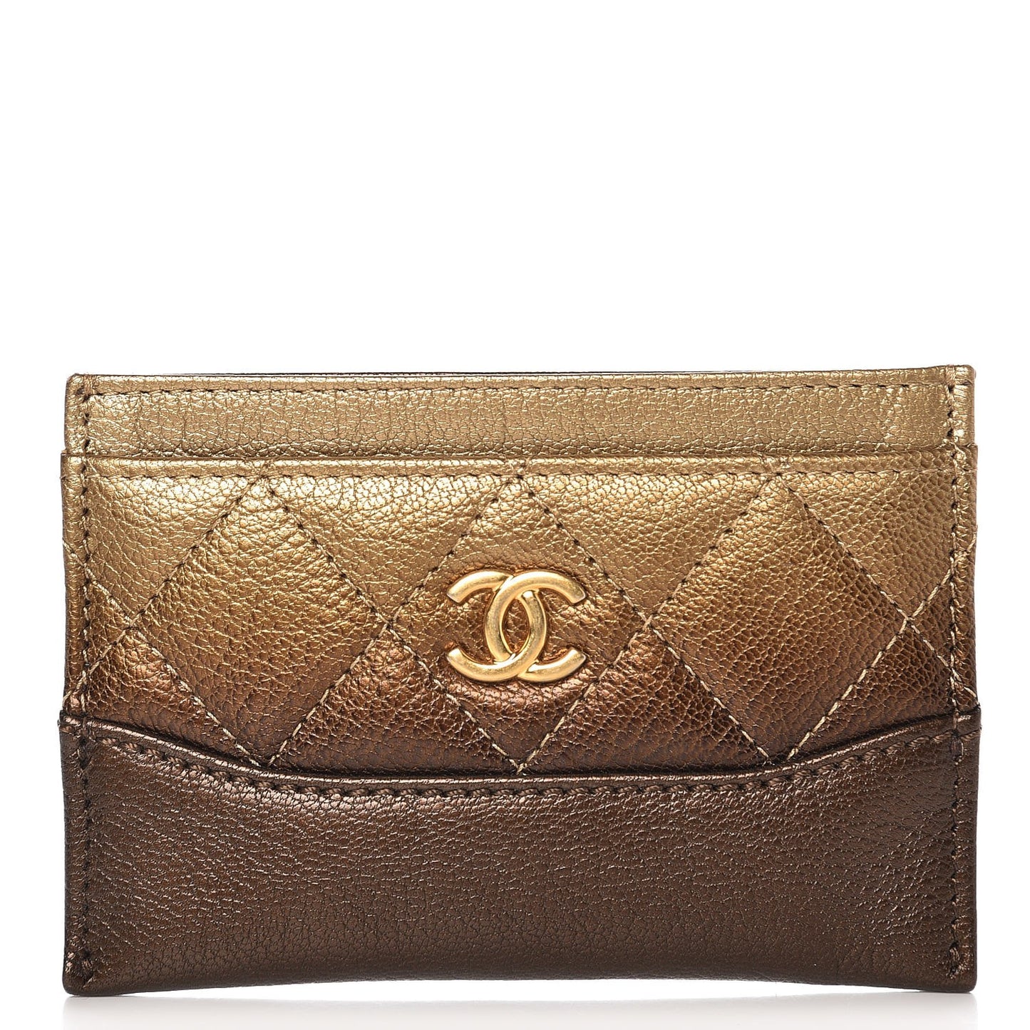 Metallic Goatskin Quilted Gabrielle Card Holder Bronze