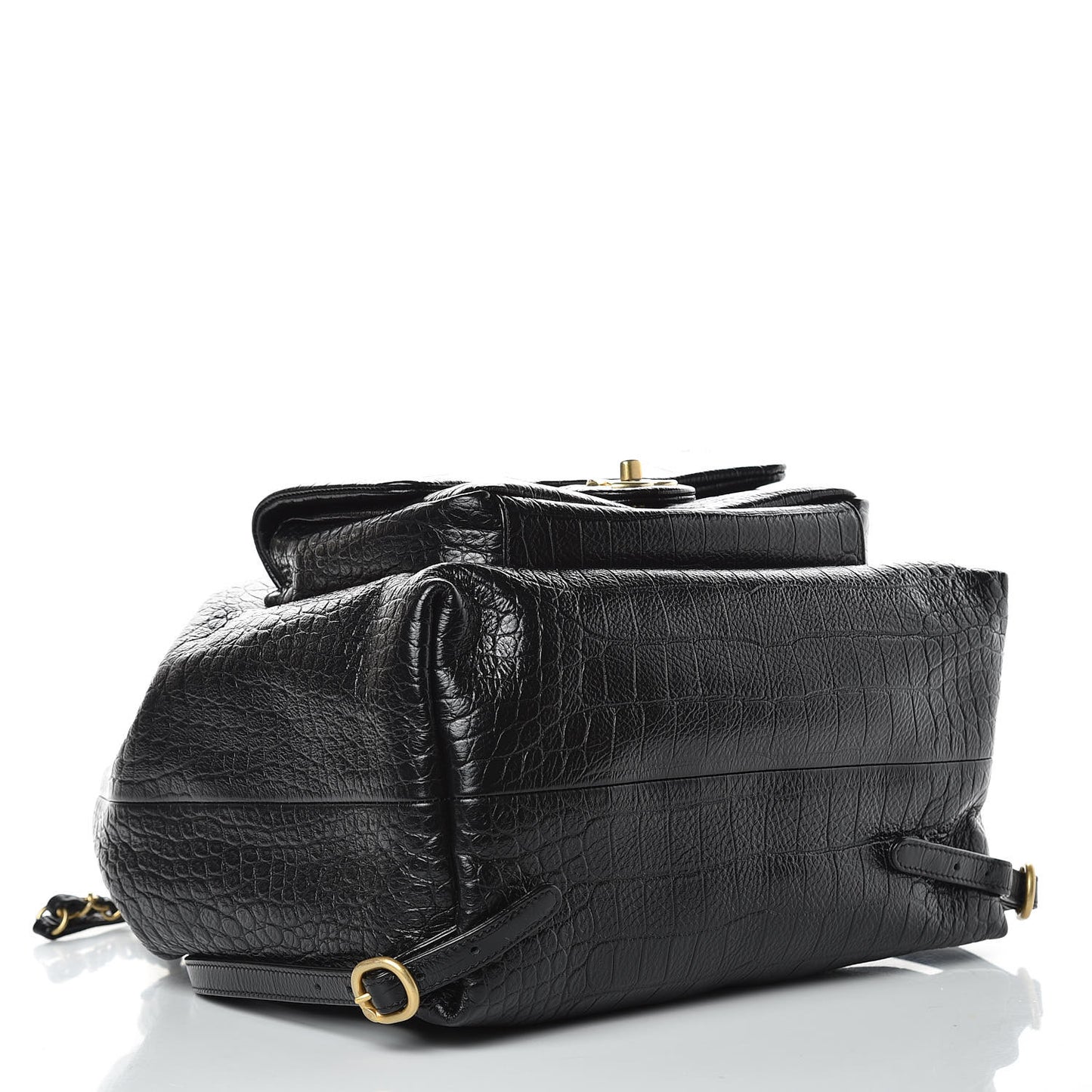 Calfskin Crocodile Embossed Large Backpack Black