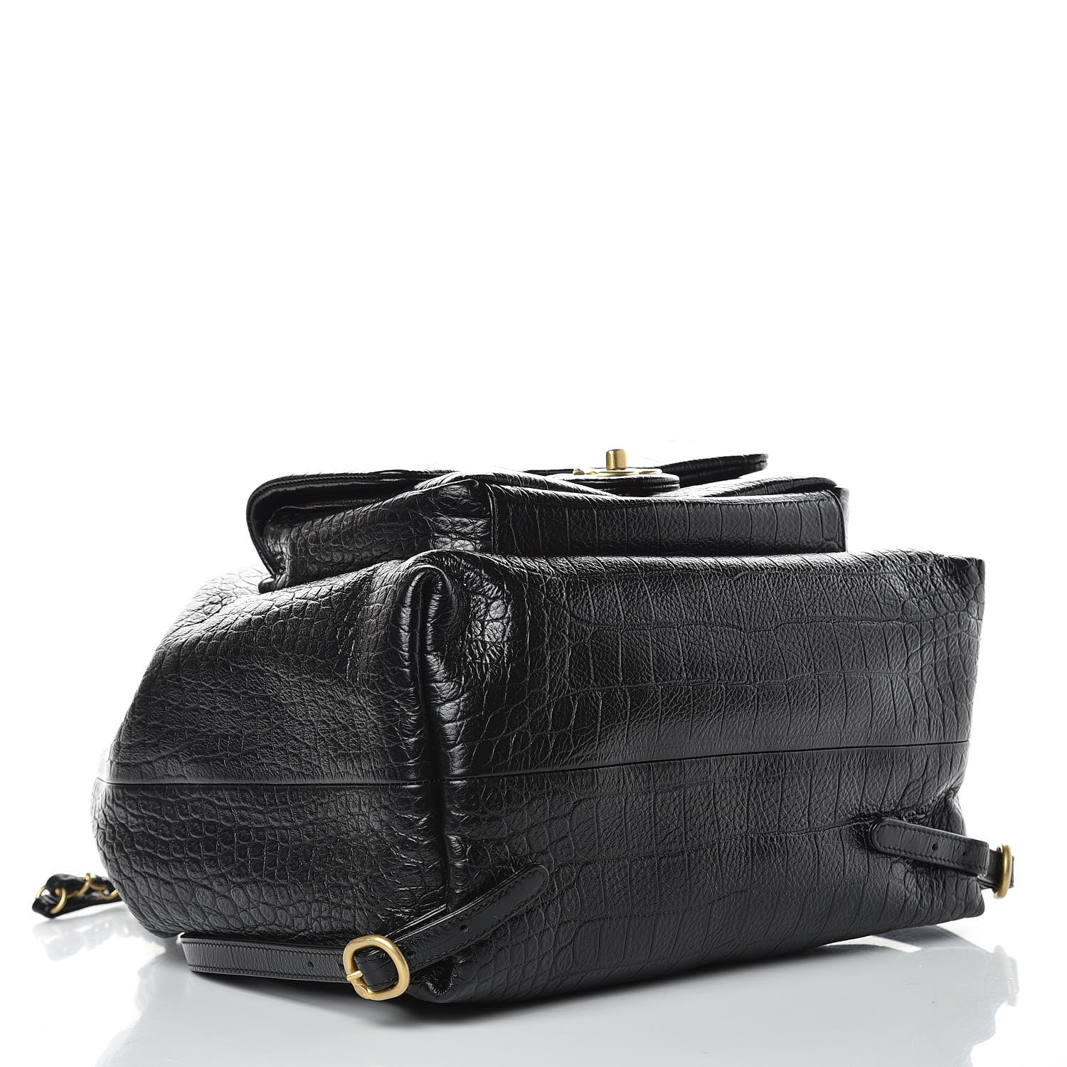 Chanel Calfskin Crocodile Embossed Large Backpack Black 4 of 10