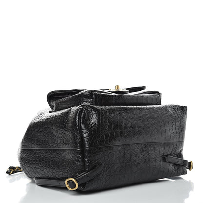 Chanel Calfskin Crocodile Embossed Large Backpack Black 4 of 10