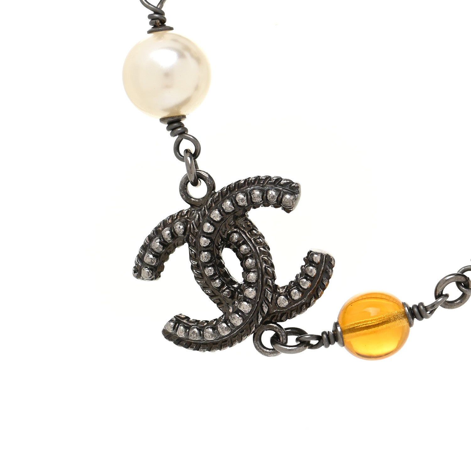 Chanel Gripoix Glitter Poured Glass Pearl Crystal Bead CC Long Necklace Ruthenium Blue Yellow 5 of 7