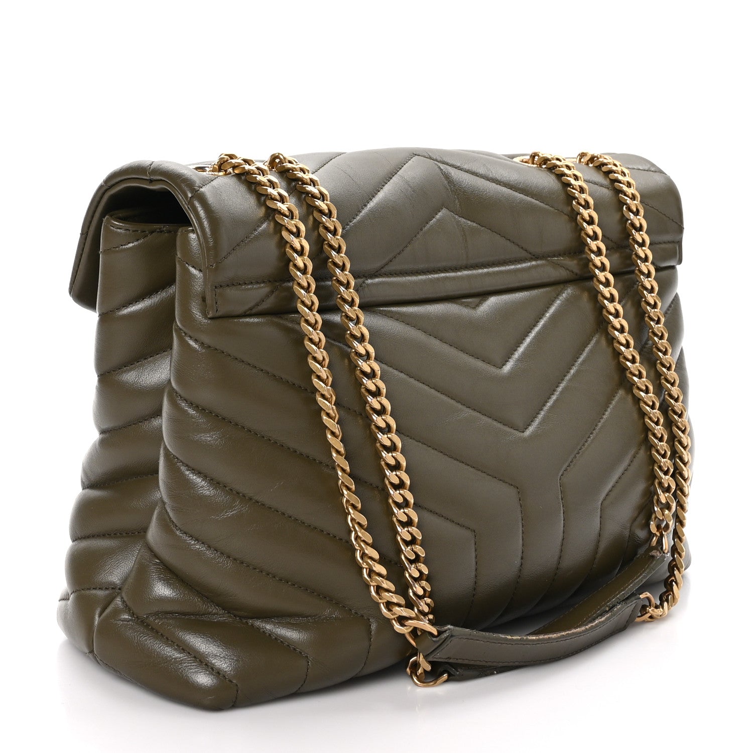 Saint Laurent Calfskin Y Quilted Monogram Medium Loulou Chain Satchel Military Olive 3 of 18