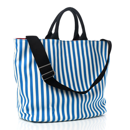 Prada Canvas Striped Comic Shopping Tote Blue White 4 of 12