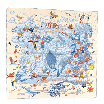 Hermes Silk Sur Mon Nuage Scarf 90 Creme Bleu Clair 1 of 4