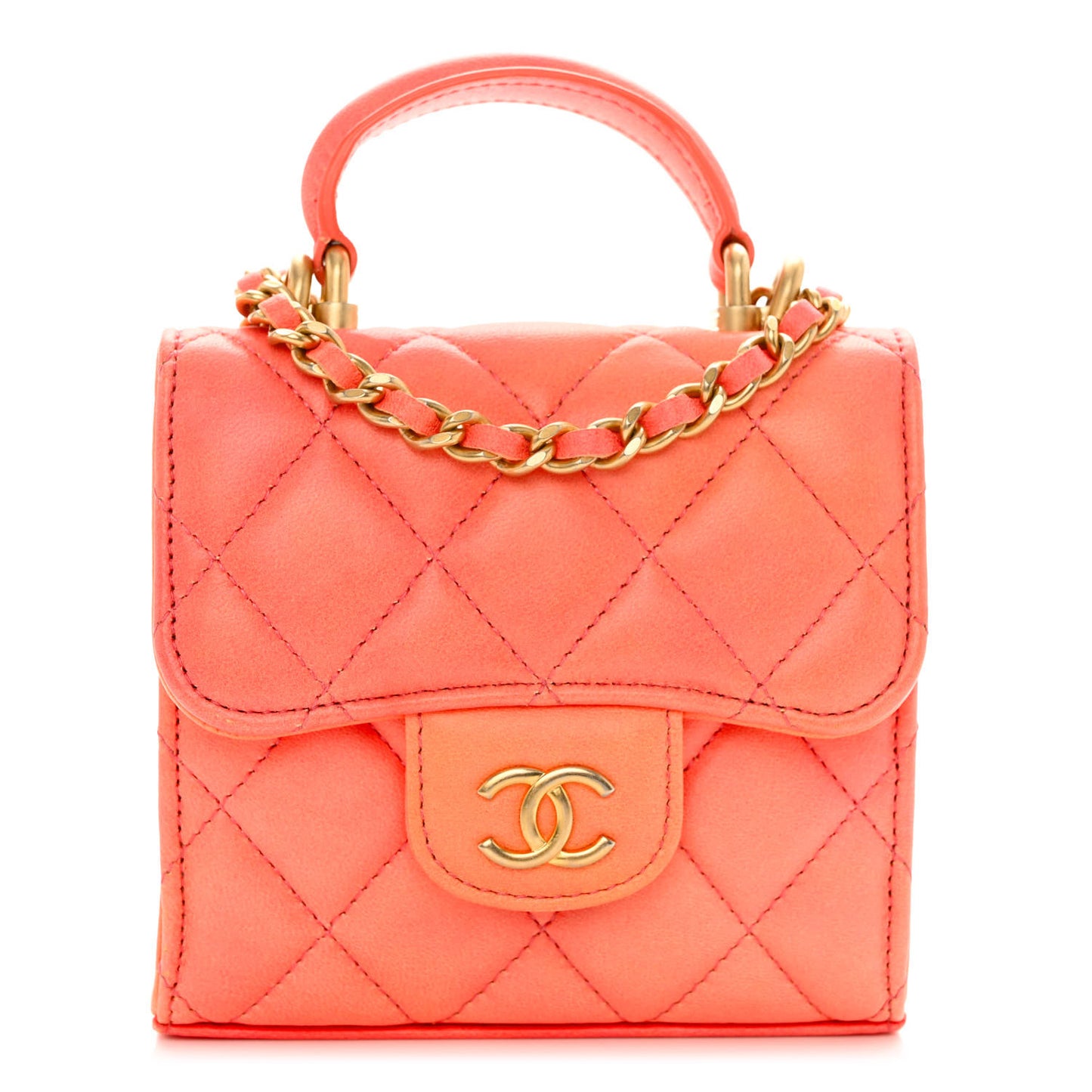 Lambskin Quilted Ombre Top Handle Flap Clutch With Chain Rose