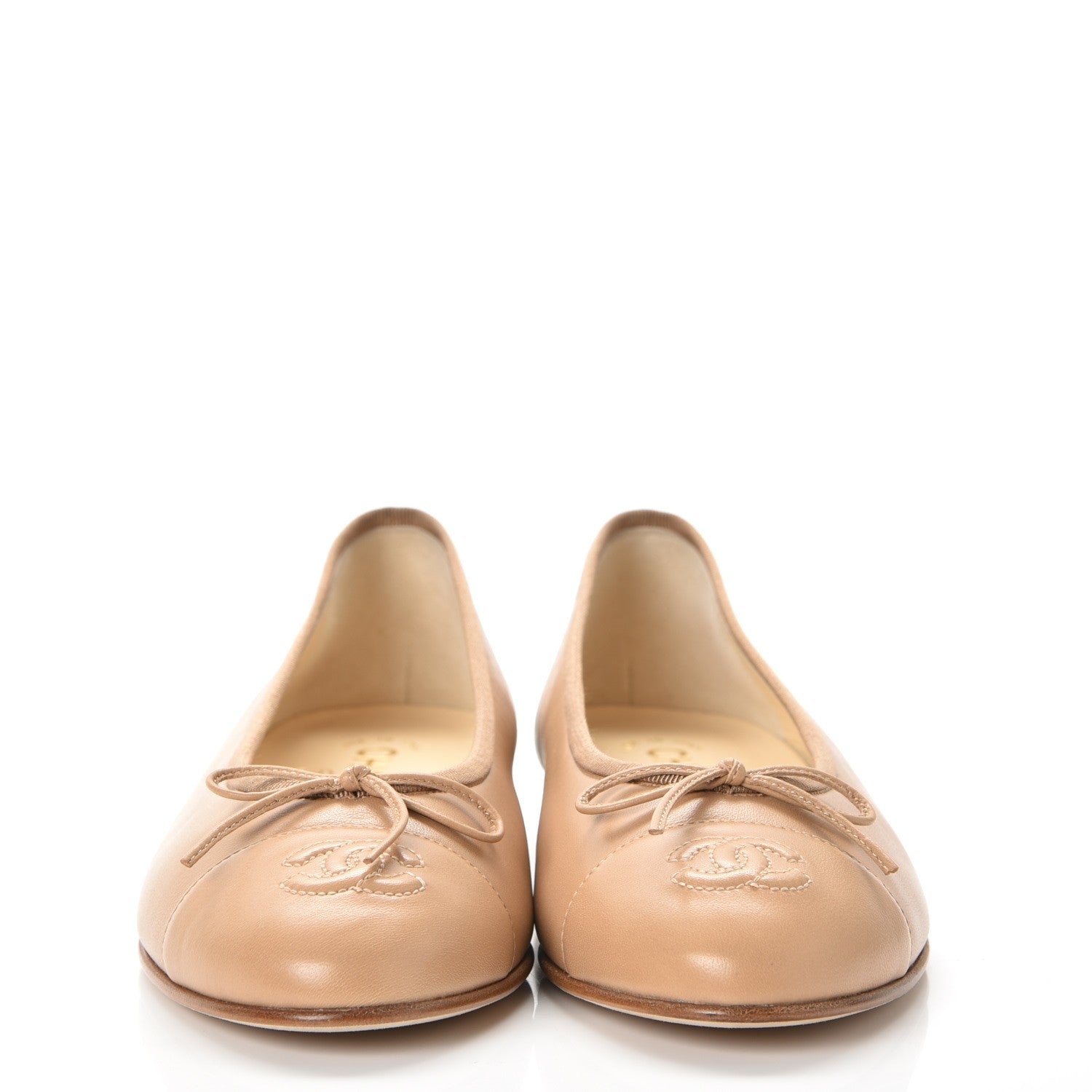 Chanel Lambskin Cap Toe CC Ballerina Flats 37.5 Dark Beige 2 of 14