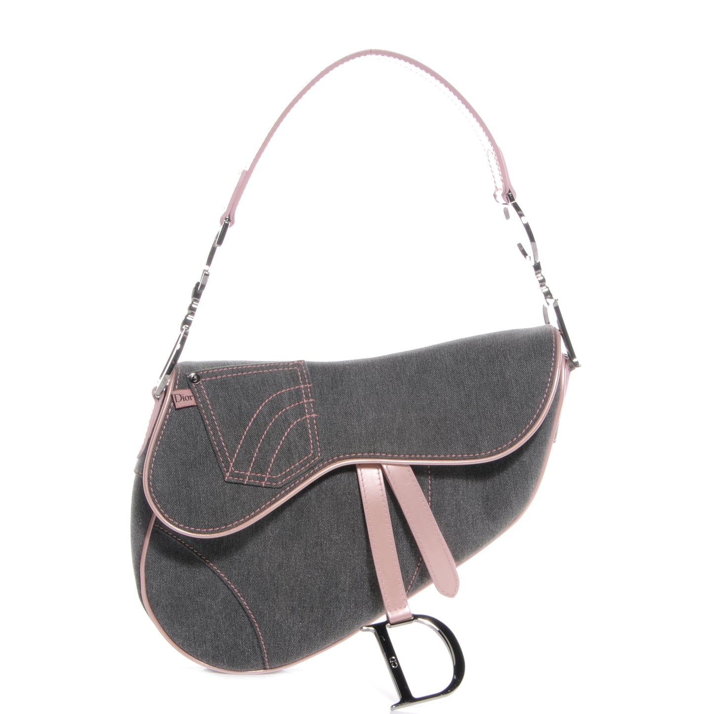 Patent Denim Jeans Saddle Bag Grey Pink