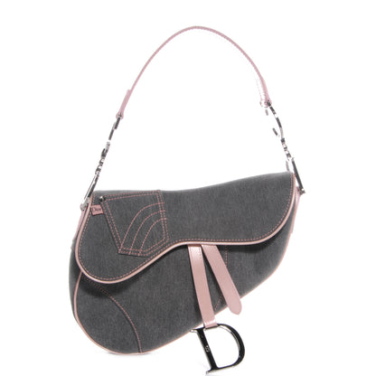 Christian Dior Patent Denim Jeans Saddle Bag Grey Pink 1 of 8