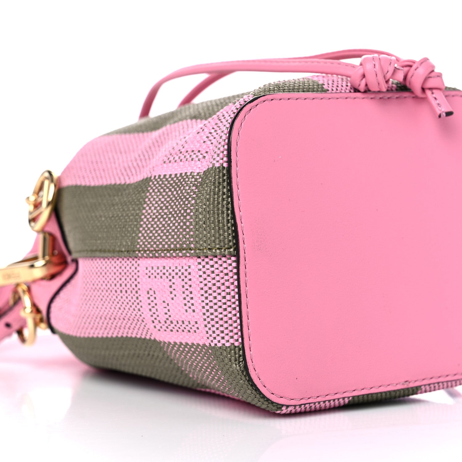 Fendi Raffia Vitello Seta F is Fendi Pequin Gingham Woven Mini Mon Tresor Bucket Bag Military Rosa Lollypop 9 of 10