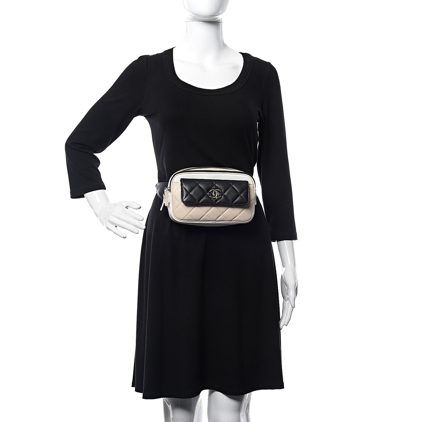 Goatskin Quilted Waist Bag Beige White Black