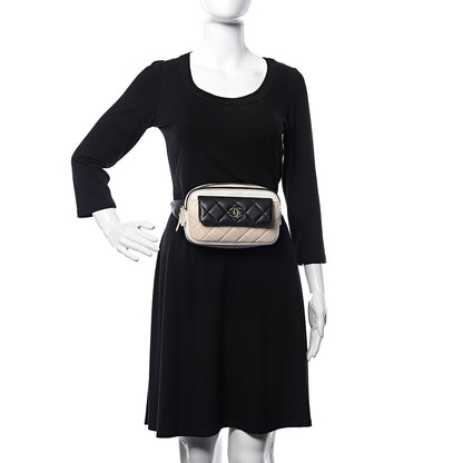 Chanel Goatskin Quilted Waist Bag Beige White Black 2 of 13