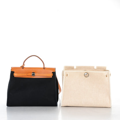 Hermes Toile Vache Calfskin Herbag 30 PM Black Natural 11 of 11