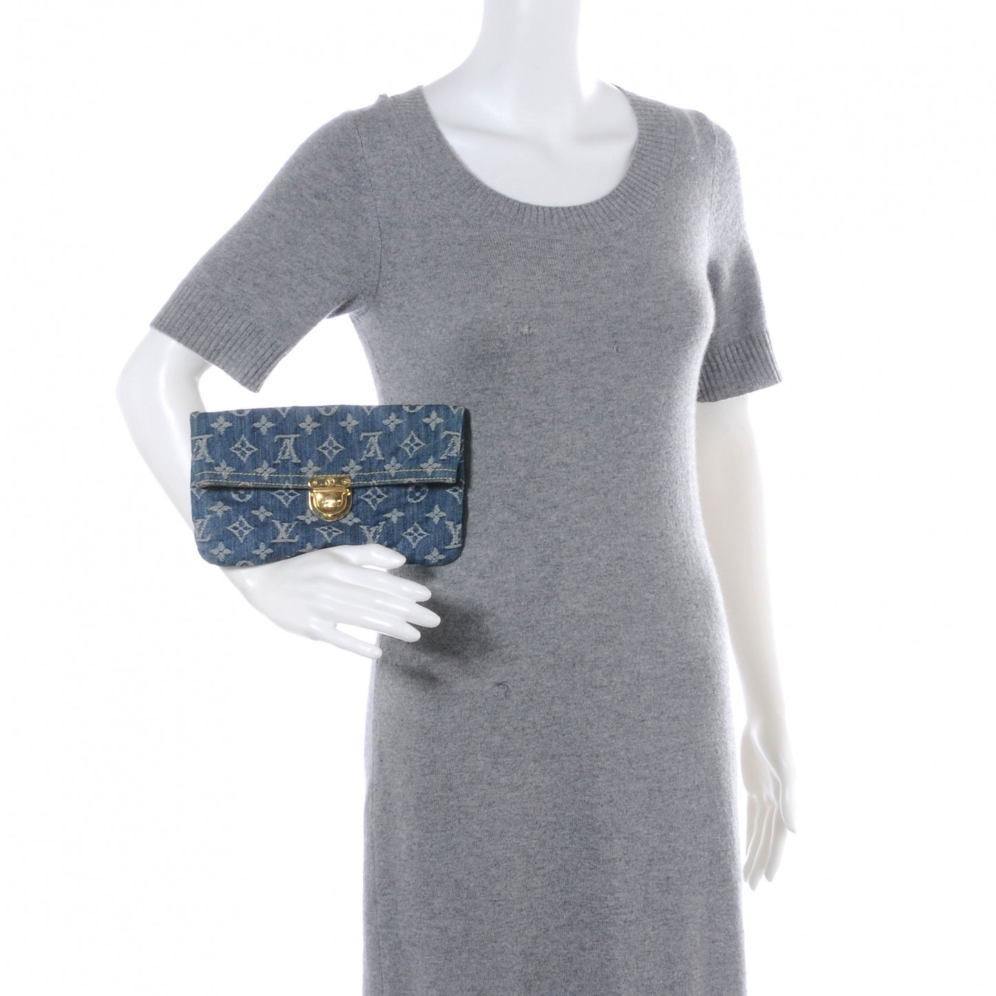 Monogram Denim Pochette Plat Clutch Blue