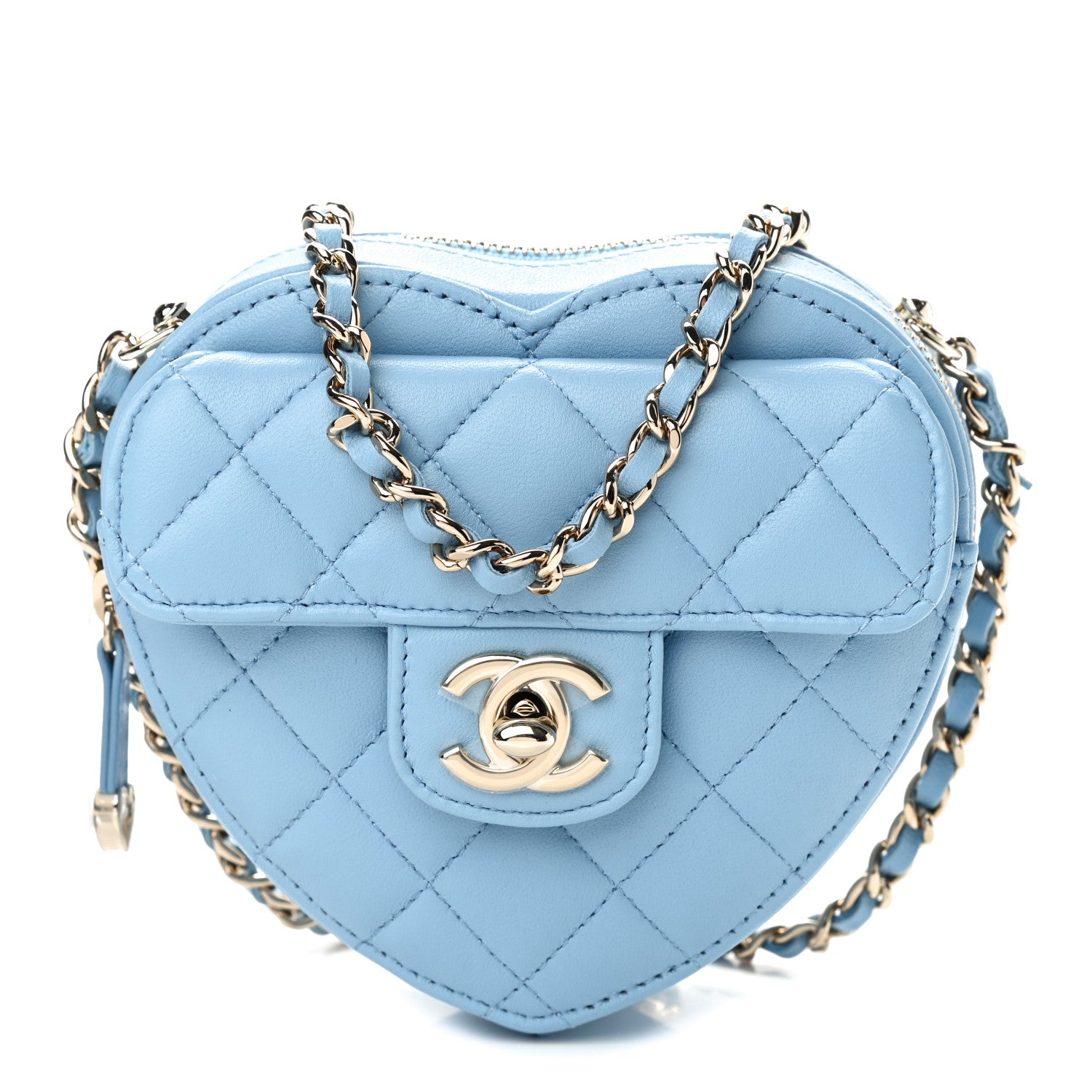 Chanel Lambskin Quilted CC In Love Heart Clutch With Chain Light Blue 1 of 11