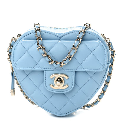 Chanel Lambskin Quilted CC In Love Heart Clutch With Chain Light Blue 1 of 11