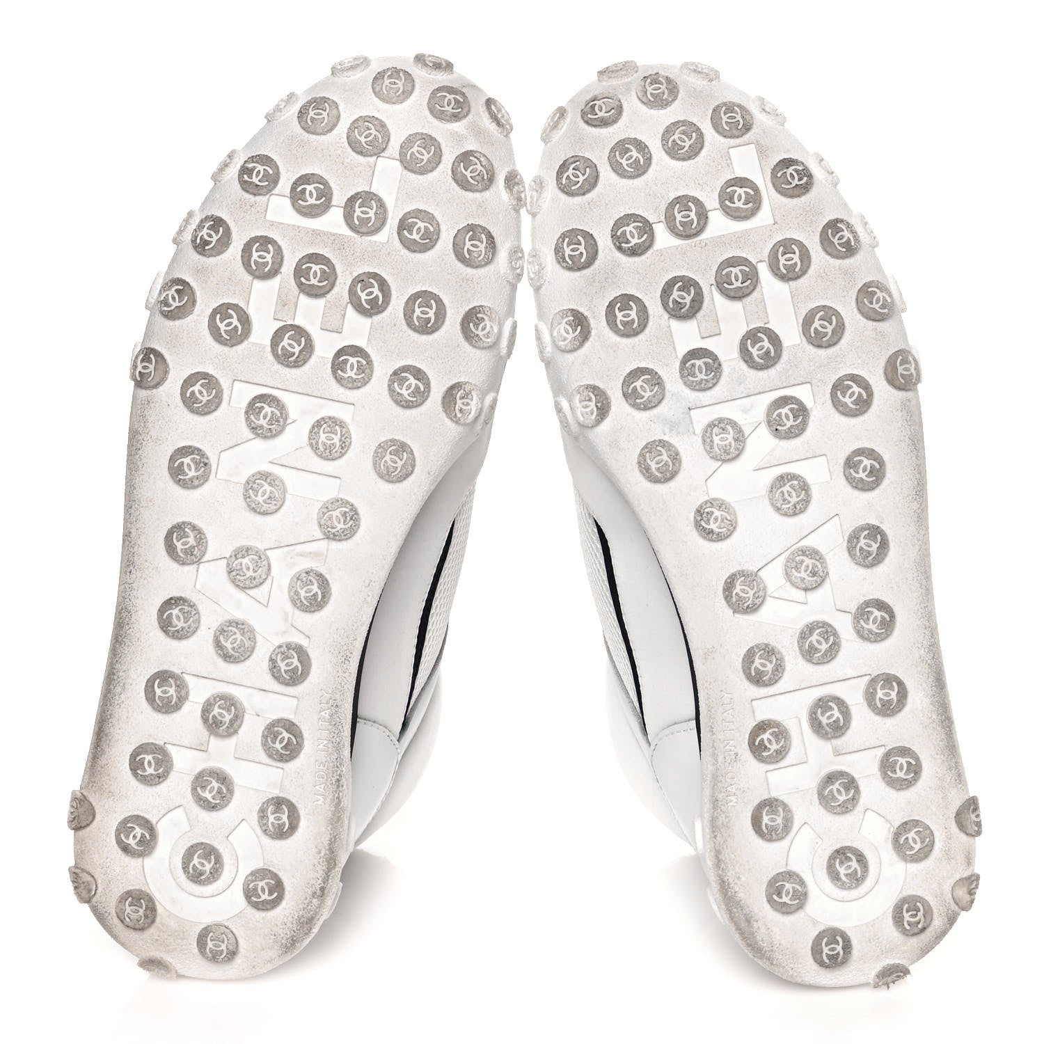 Chanel Calfskin Mesh Lycra Womens Logo High Top Sneakers 37 White 5 of 12