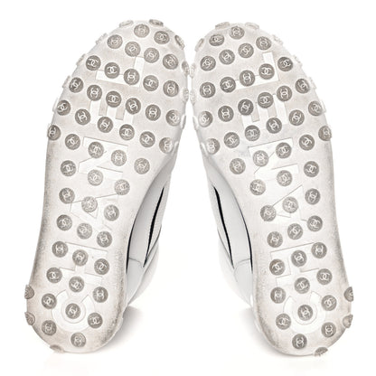 Chanel Calfskin Mesh Lycra Womens Logo High Top Sneakers 37 White 5 of 12