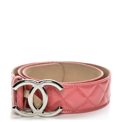 Chanel Patent Quilted CC Logo Wide Belt 80 32 Pink 1 of 7