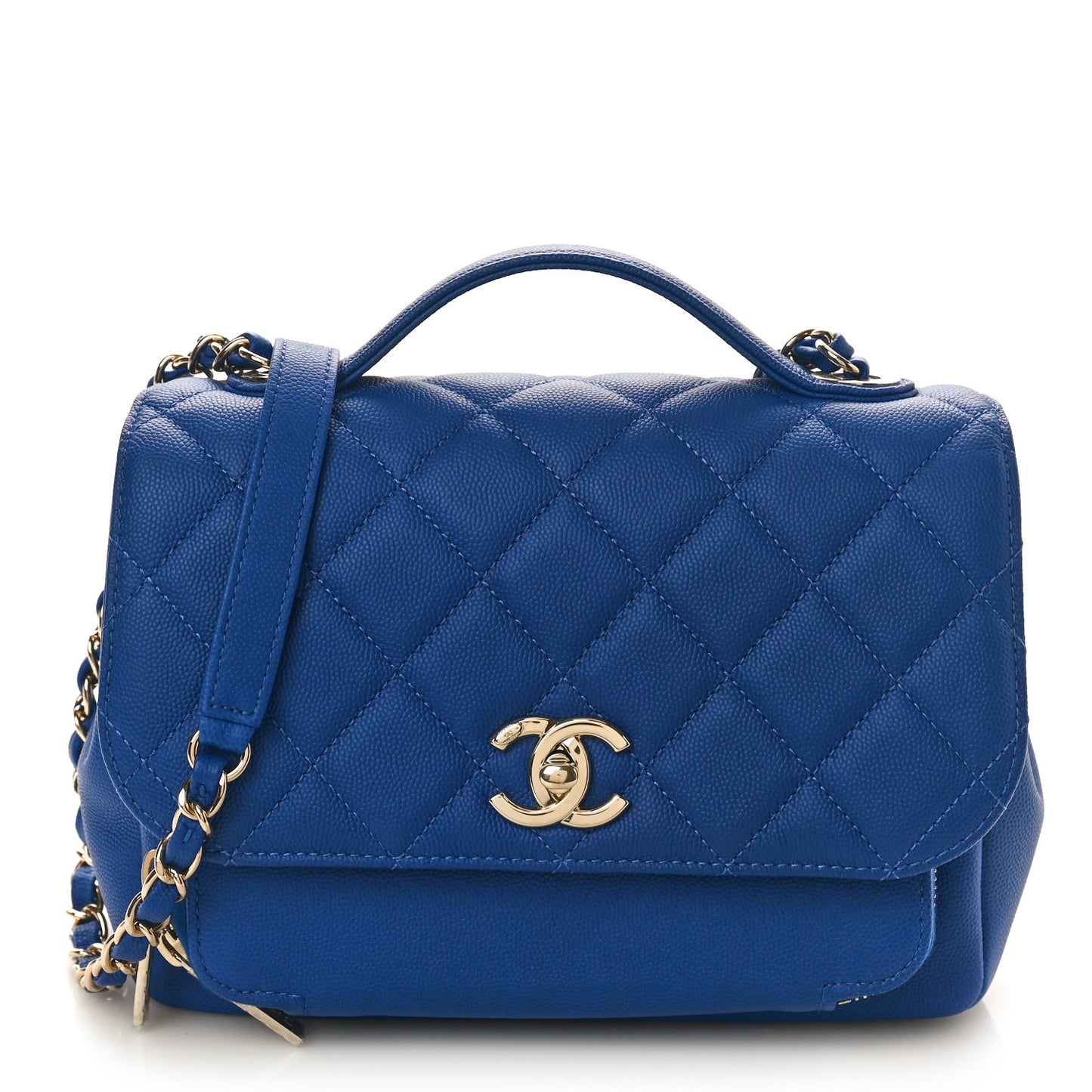 Caviar Quilted Small Business Affinity Flap Dark Blue