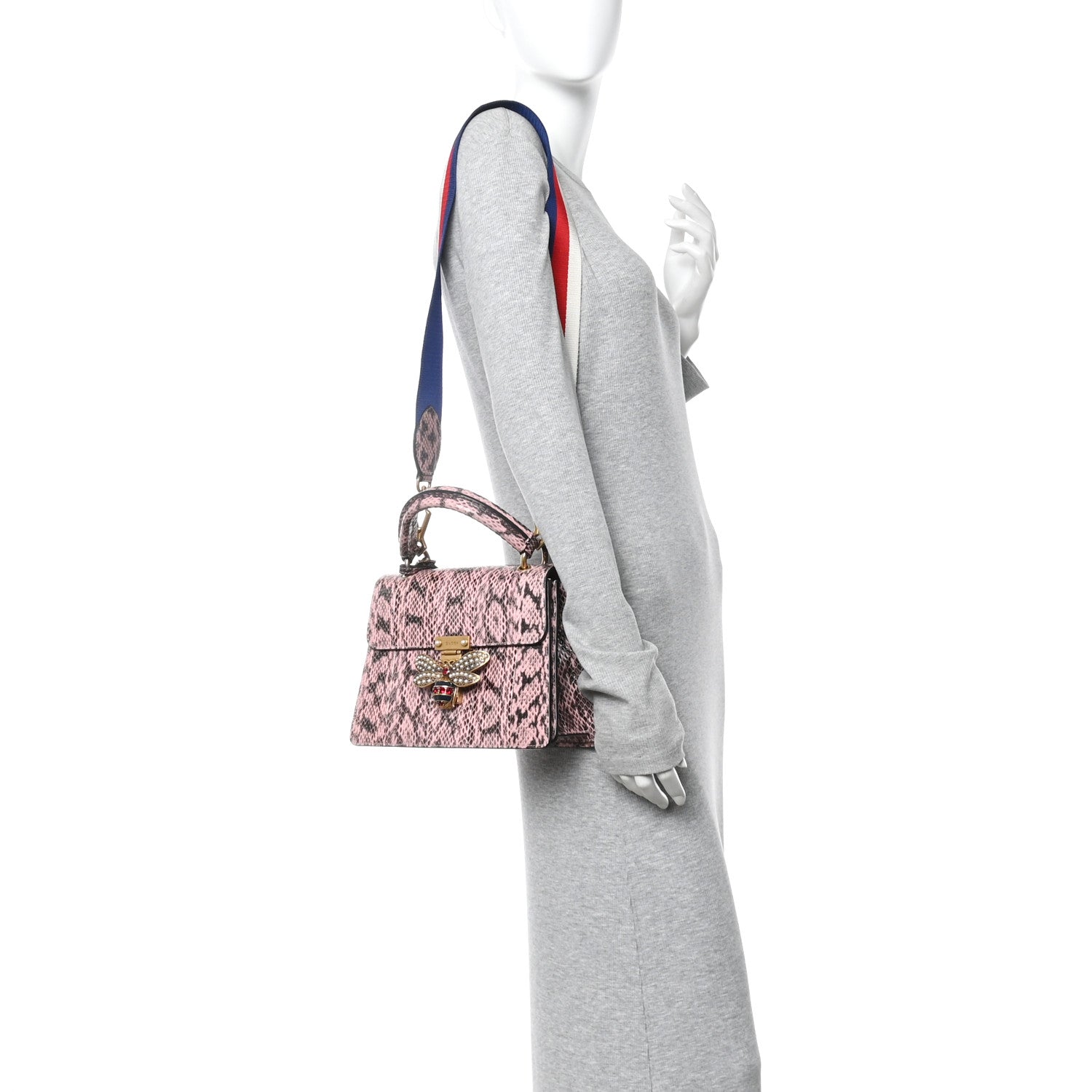 Gucci Snakeskin Sylvie Web Small Queen Margaret Top Handle Bag Pink 2 of 10