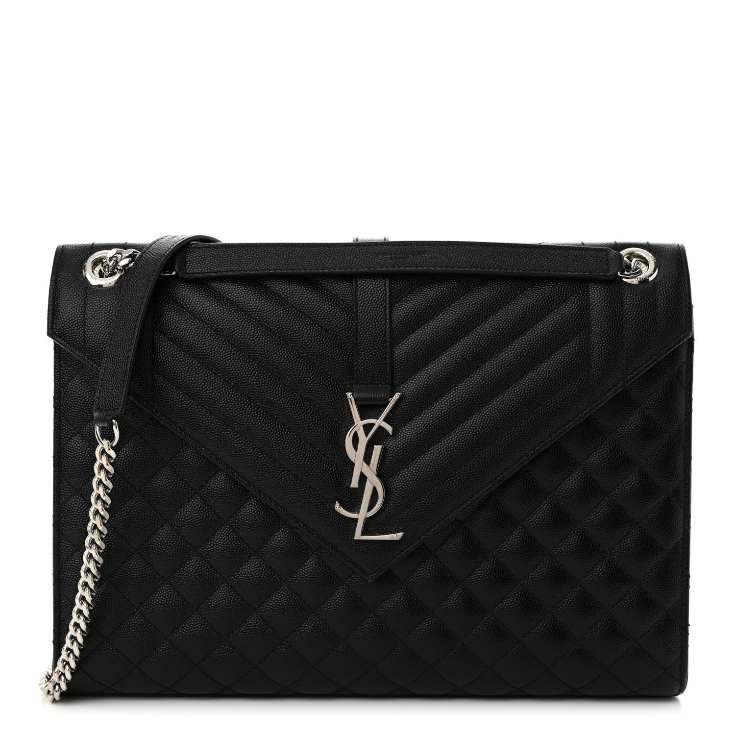 Saint Laurent Grain De Poudre Textured Mixed Matelasse Large Triquilt Monogram Satchel Black 1 of 13
