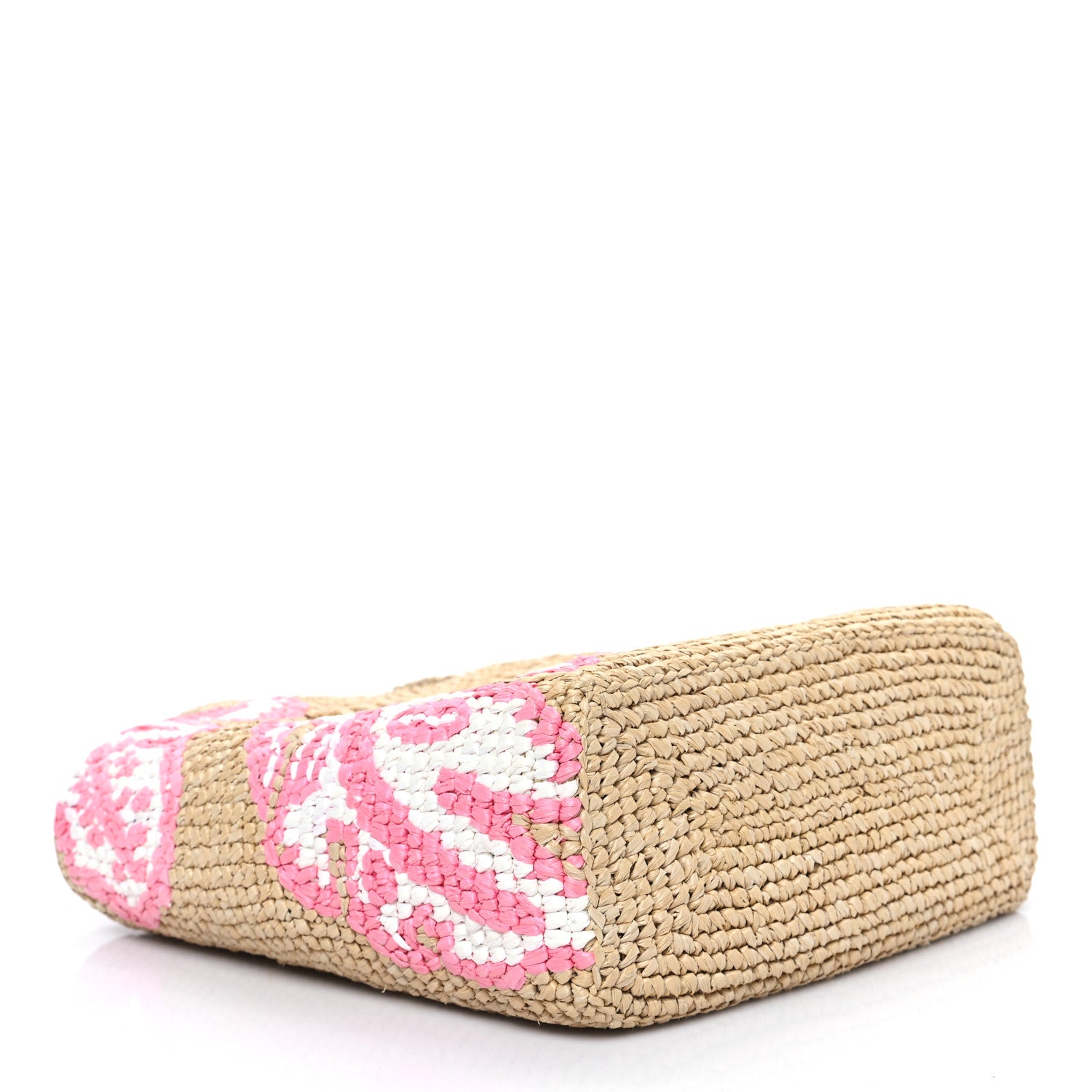 Prada Yarn Raffia Effect Crochet Embroidered Floral Small Logo Tote Naturale Petalo 4 of 11