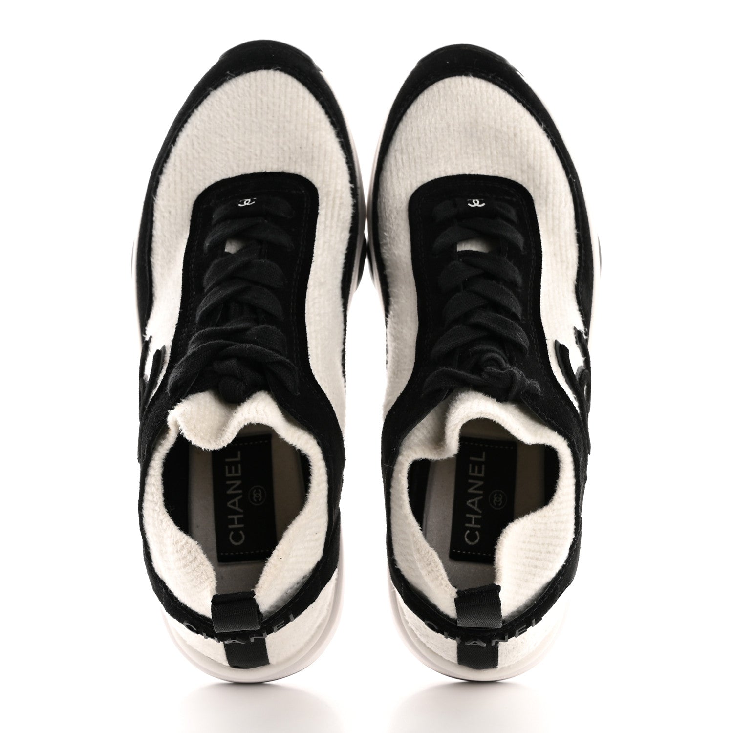 Chanel Fabric Suede Calfskin CC Sneakers 38 White Black 2 of 9