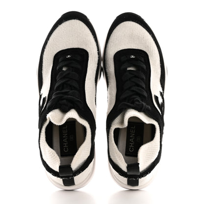 Chanel Fabric Suede Calfskin CC Sneakers 38 White Black 2 of 9