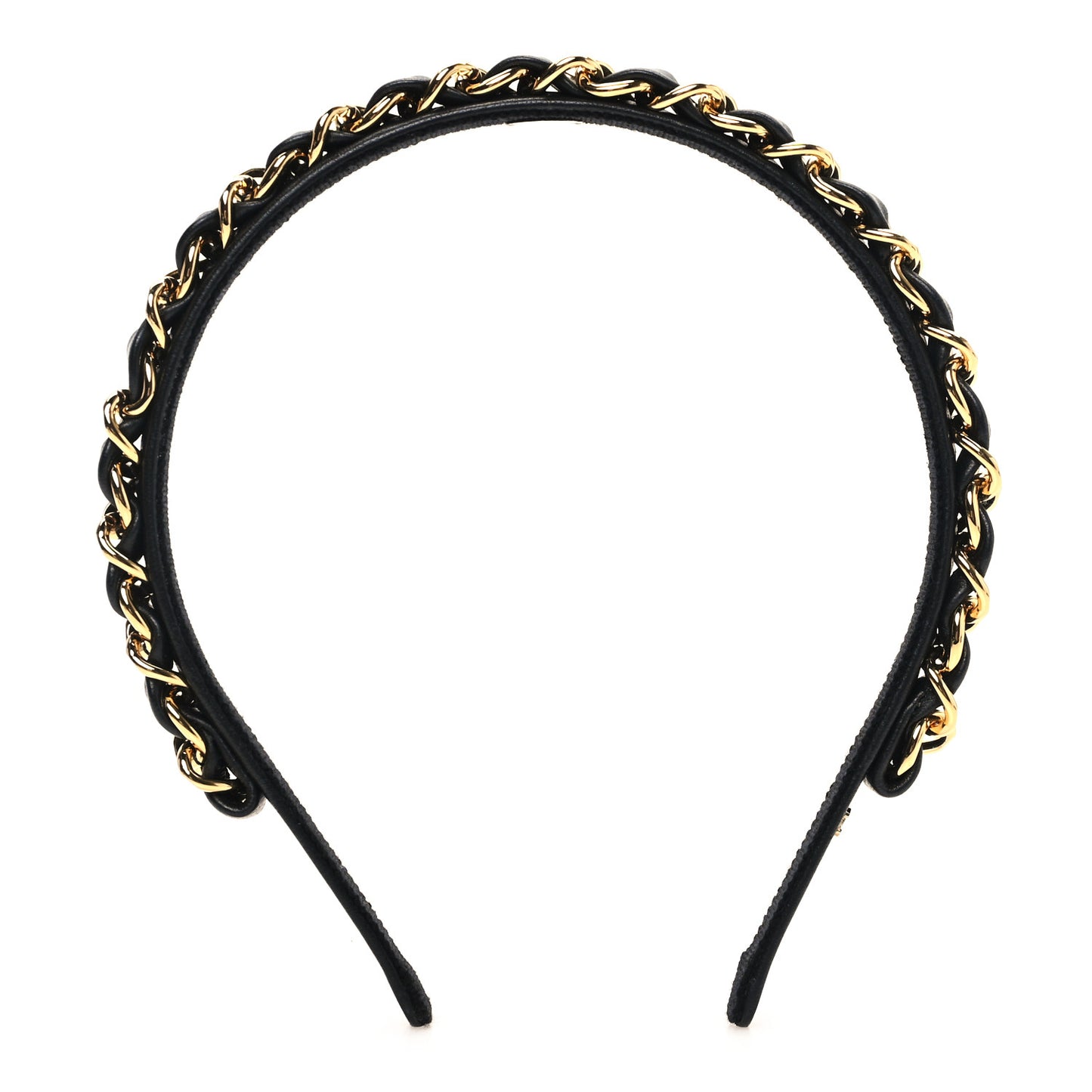 Metal Lambskin CC Chain Headband Gold Black