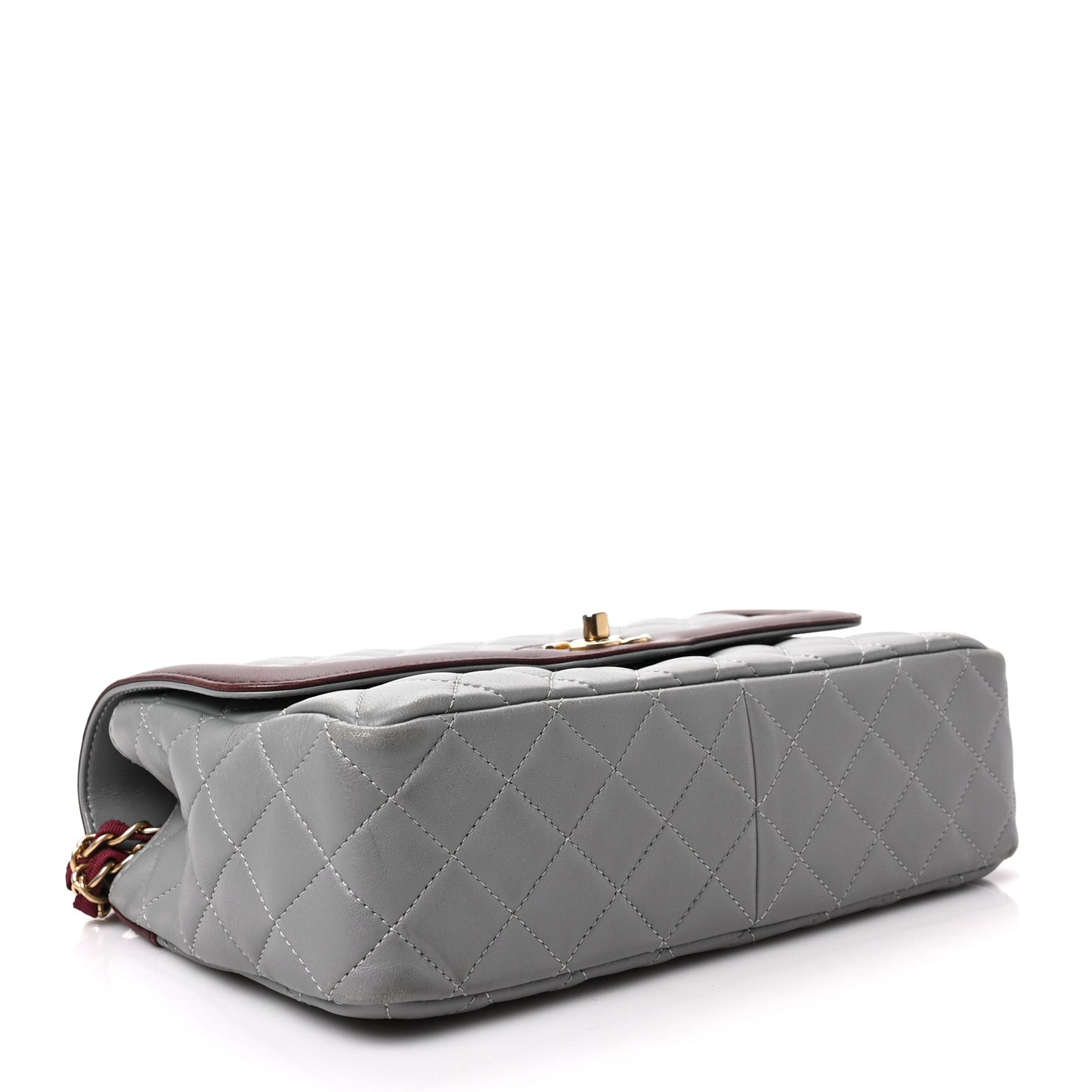 Lambskin Quilted Medium Two Tone Day Flap Grey Burgundy