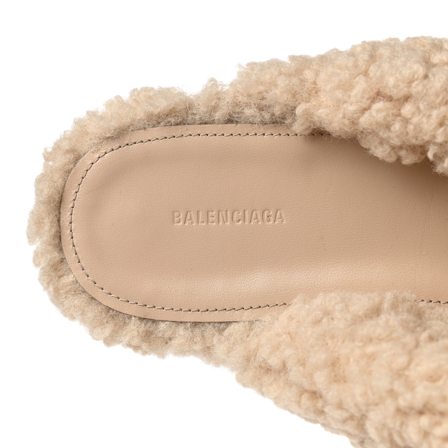 Balenciaga Faux Shearling Drapy Slide Sandals 37 Beige 6 of 6