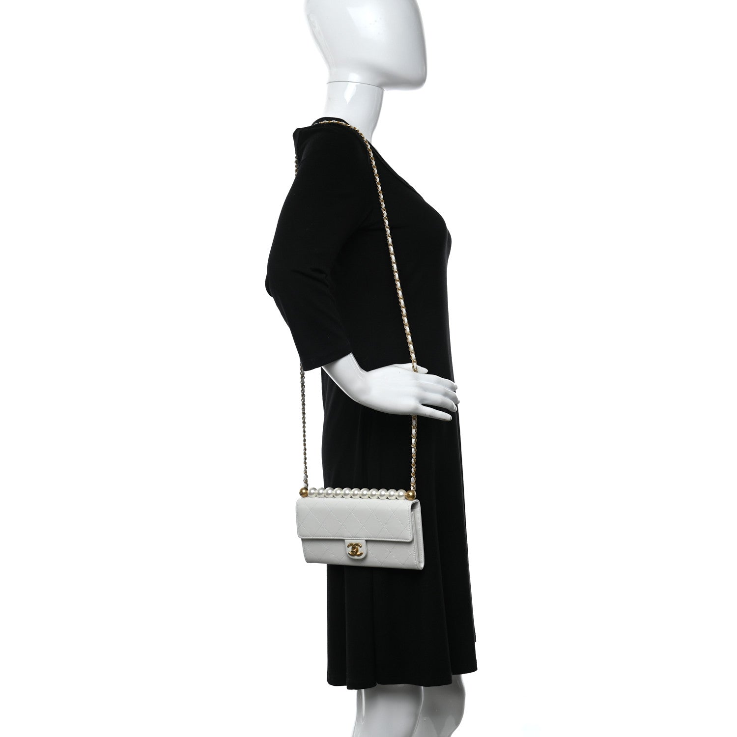 Chanel Lambskin Quilted Chic Pearls Clutch With Chain White 2 of 10