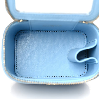 Chanel Caviar Quilted Mini Vanity Case With Chain Light Blue 5 of 9