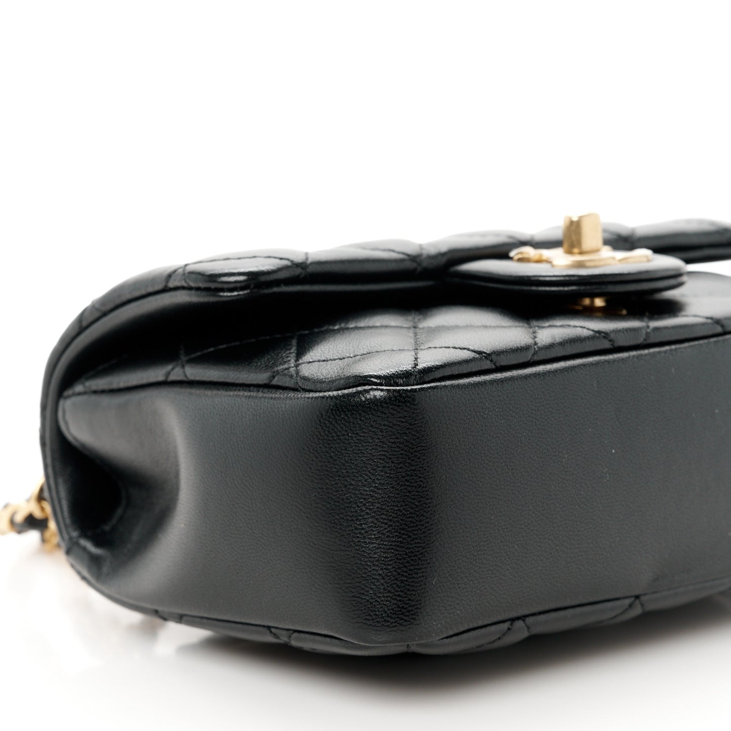 Shiny Lambskin Quilted Pearl Twist Mini Square Flap Black