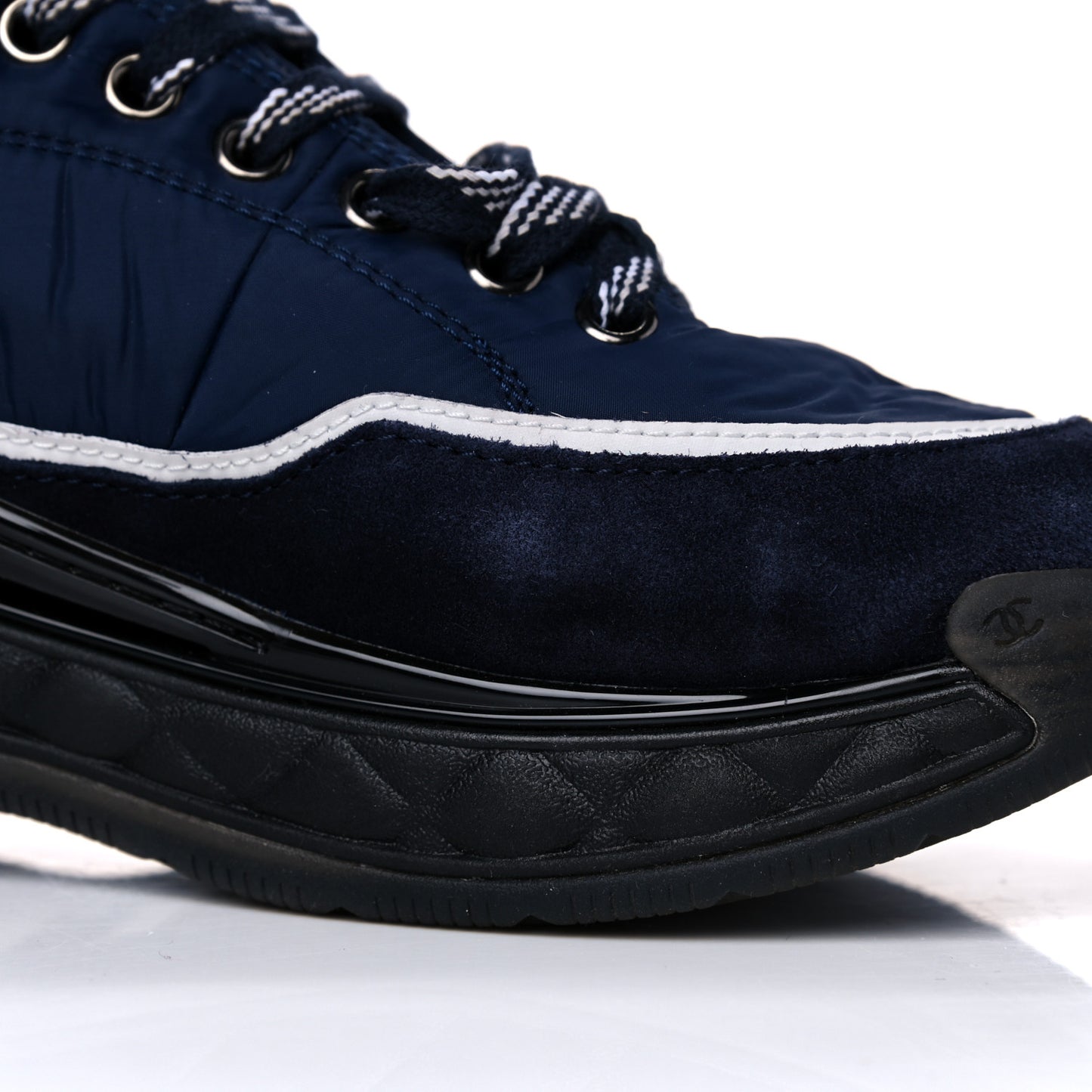 Fabric Calfskin Suede Womens CC Sneakers 37 Navy