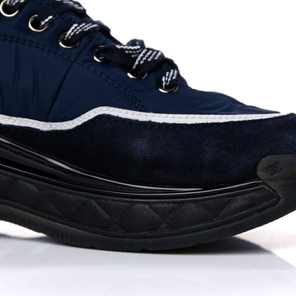 Chanel Fabric Calfskin Suede Womens CC Sneakers 37 Navy 10 of 13