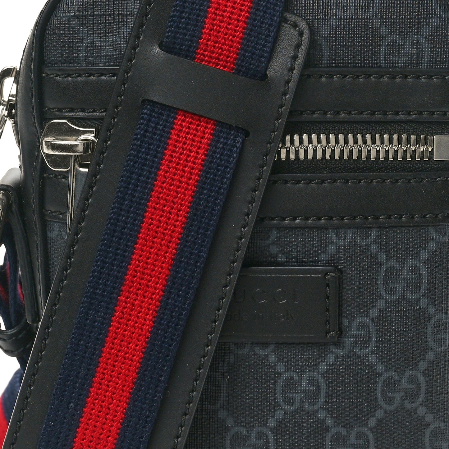 GG Supreme Monogram Appia Calfskin Web Small Camera Messenger Bag Black Grey