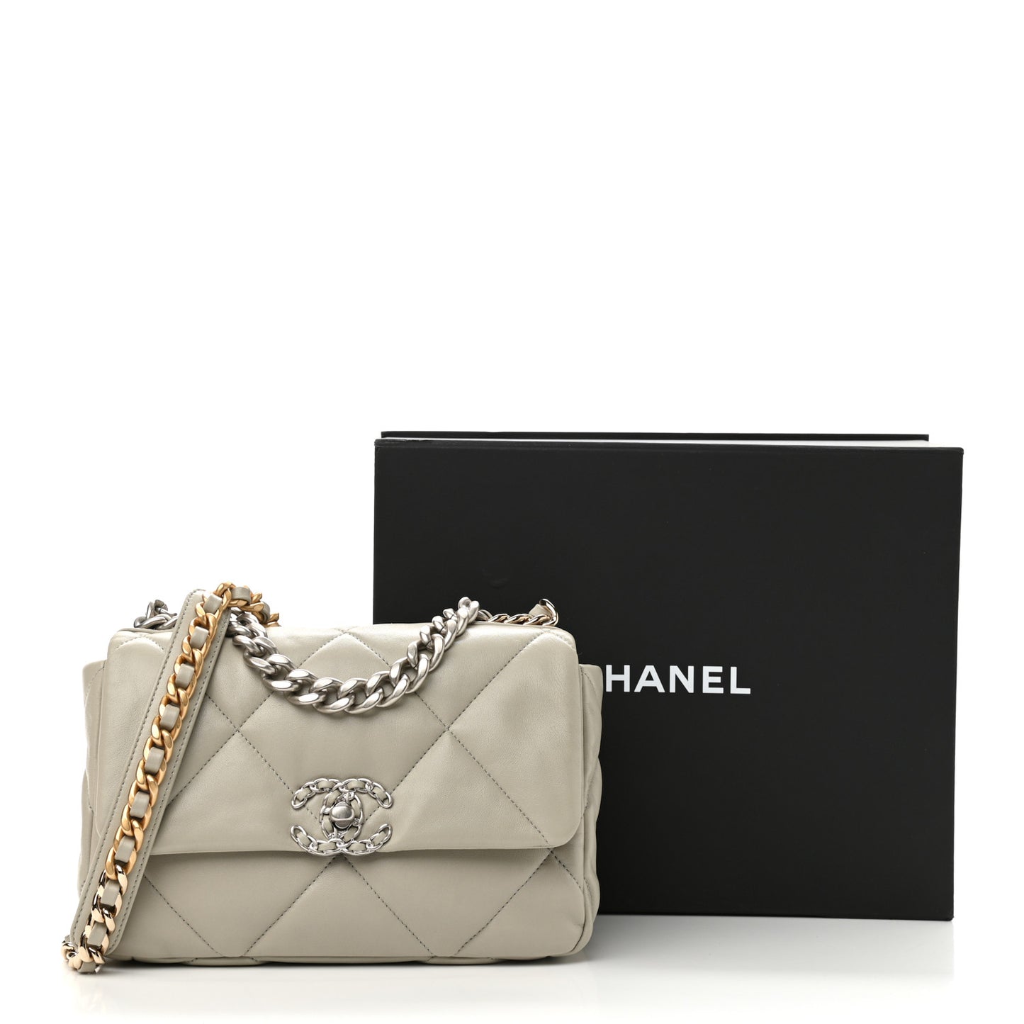 Lambskin Quilted Medium Chanel 19 Flap Light Grey