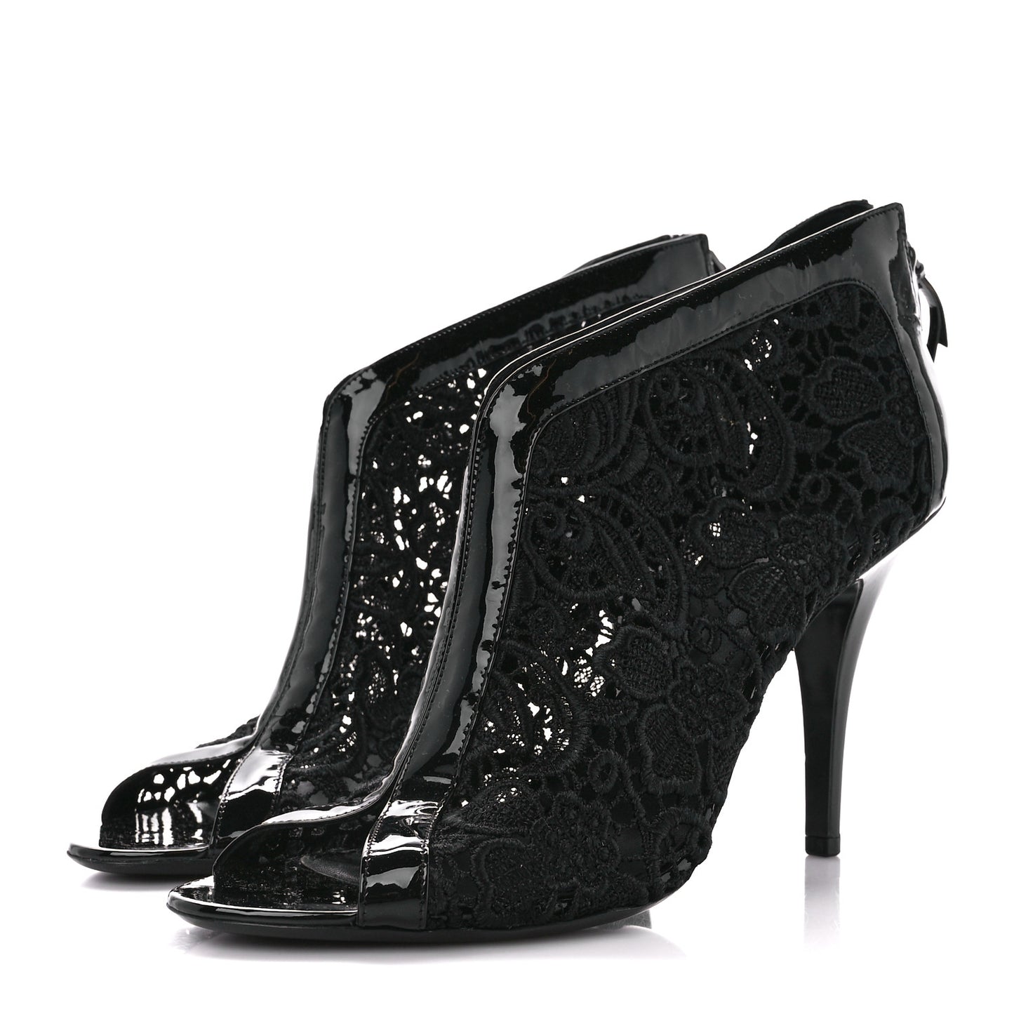 Patent Emboirdered Peep Toe Ankle Booties 41 Black