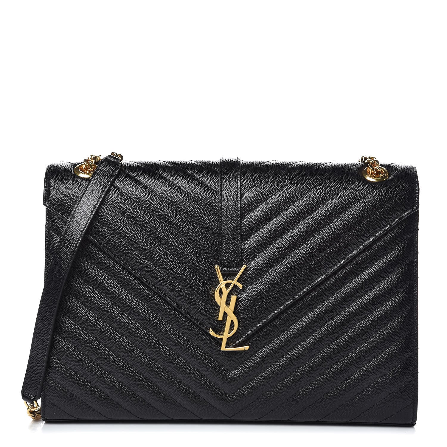 Saint Laurent Grain De Poudre Matelasse Chevron Large Monogram Satchel Black 1 of 9