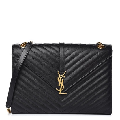 Saint Laurent Grain De Poudre Matelasse Chevron Large Monogram Satchel Black 1 of 9