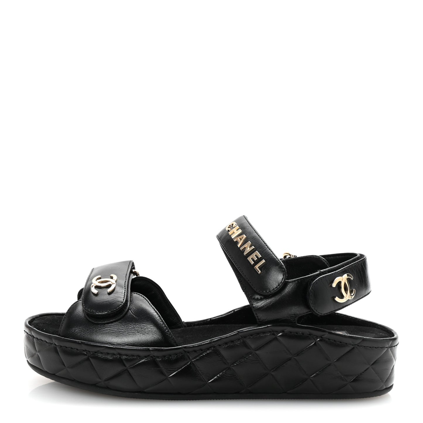 Shiny Calfskin Logo Platform Sandals 37 Black