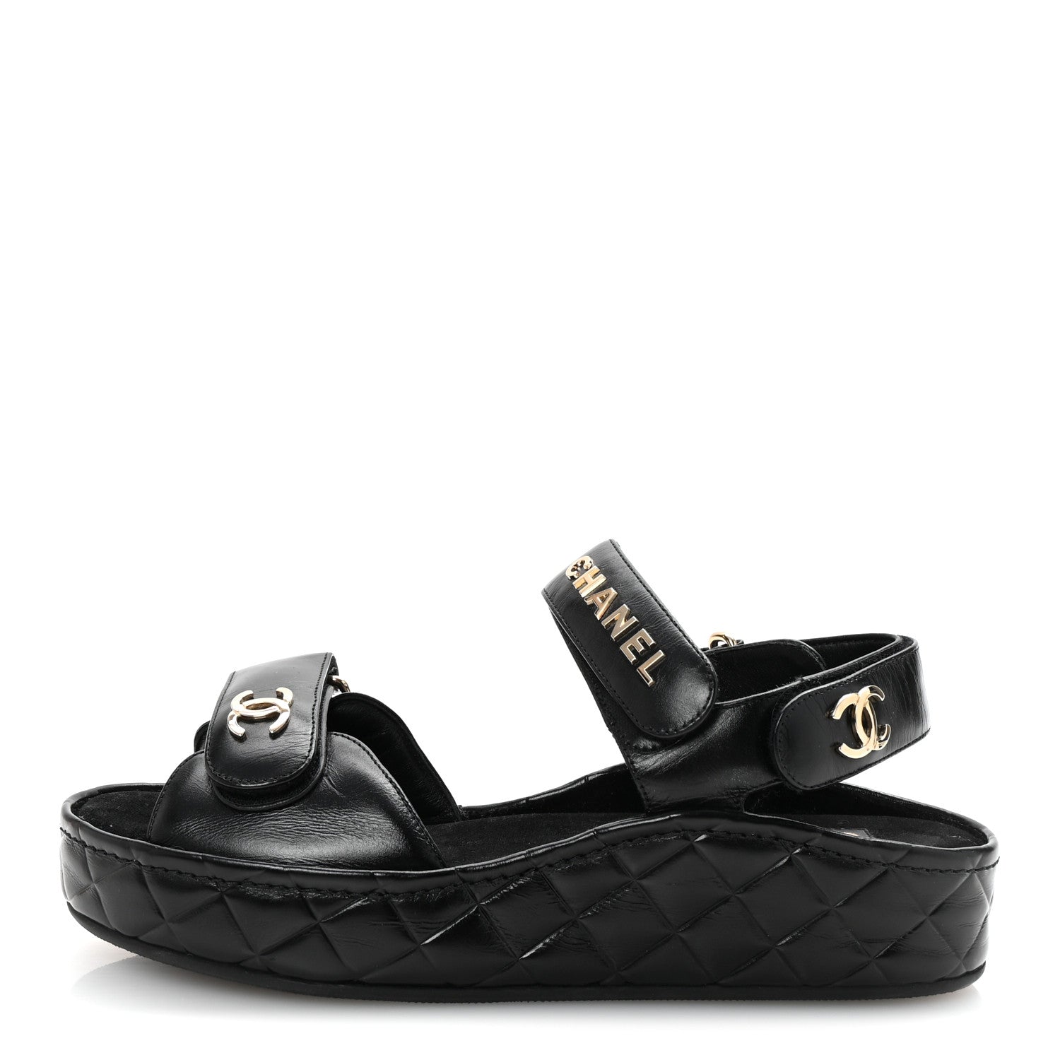 Chanel Shiny Calfskin Logo Platform Sandals 37 Black 1 of 10